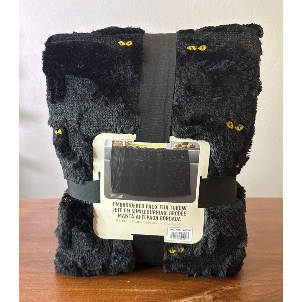 VIRAL TIK TOK COSTCO FAUX FUR HALLOWEEN FALL THROW BLACK CAT NWT